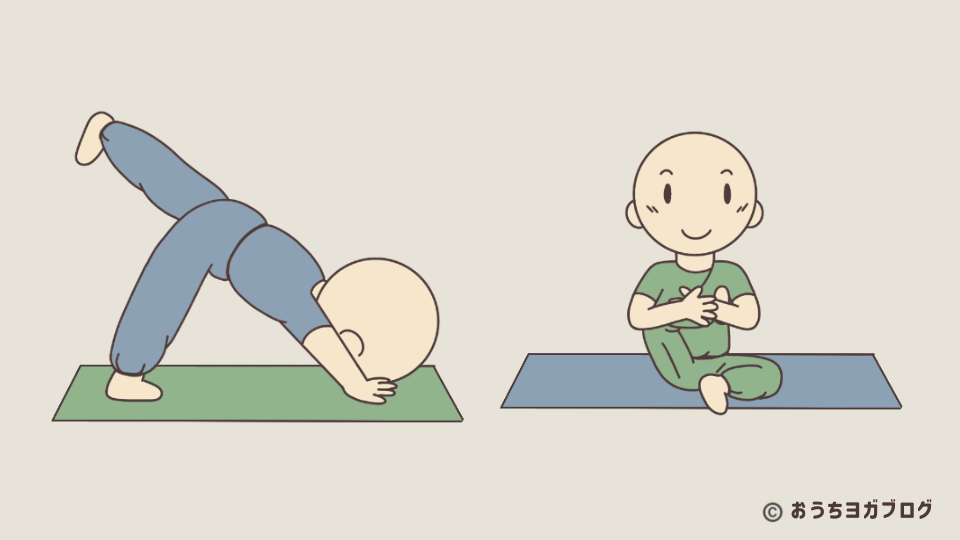 ヨガマットを敷いて快適にポーズを取っているキャラクターのイラスト
