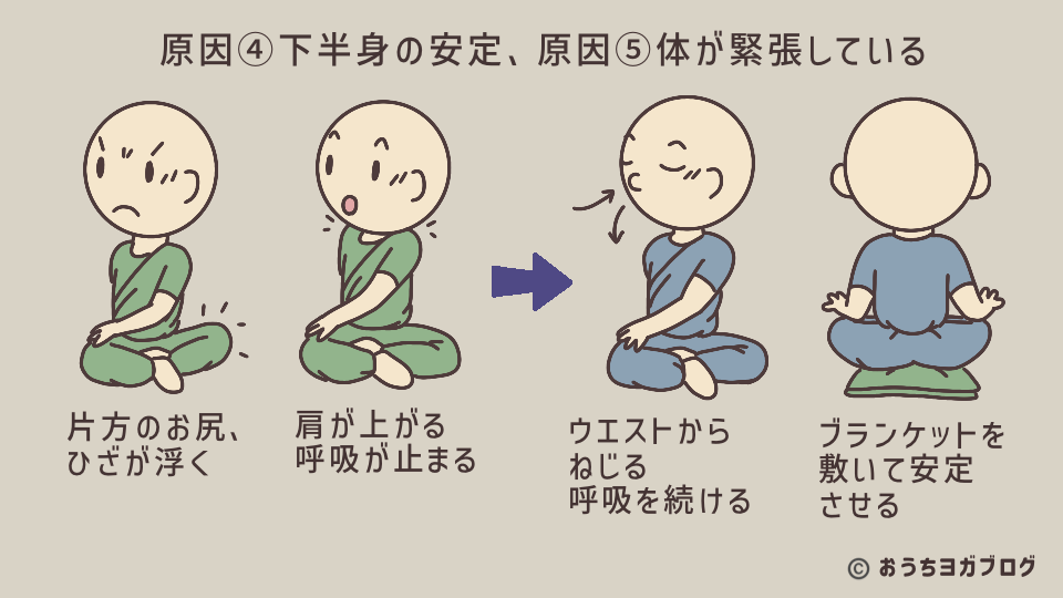 骨盤が不安定になったり呼吸が止まるねじりポーズのNG例