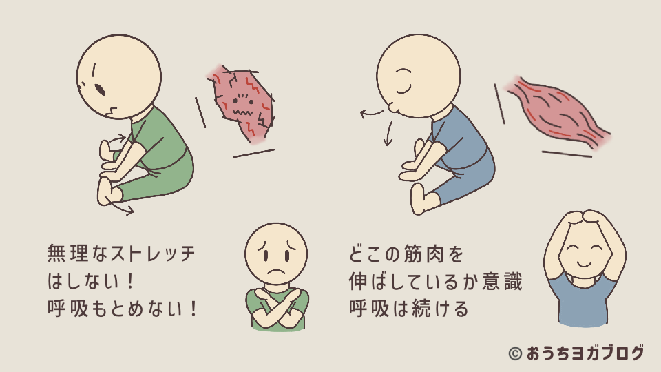 ストレッチで神経と筋肉の連動を意識すること、神経筋協応能を示す図解（どの筋肉を伸ばしているかを意識）