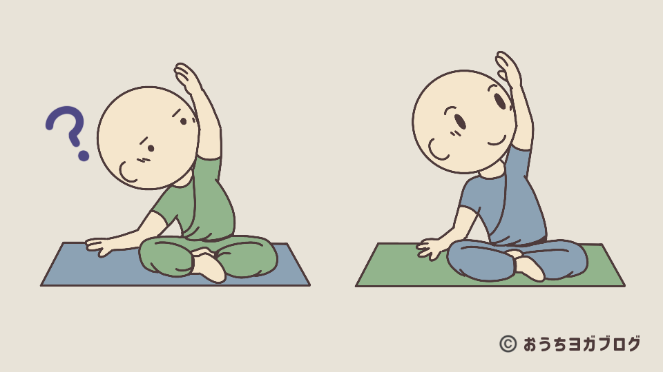 タイトル画像(体側を伸ばすポーズをとるキャラクターイラスト。正しい体勢と誤った体勢の両方を描いている)